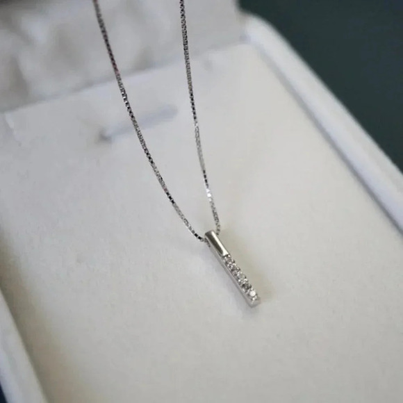 925 Sterling Silver Diamond Bar Strip Necklace - Picture 4 of 7